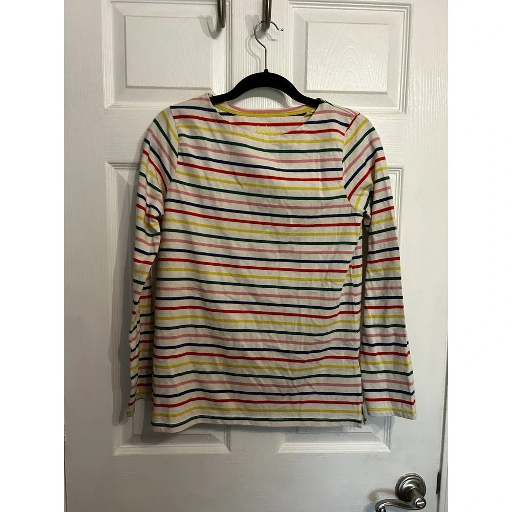 NWT‎ Boden Girls 15-16 y Shirt Striped Long Sleeve Boat Neck Top Rainbow Cotton